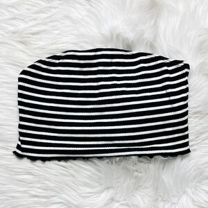 ASOS striped ruffle trim crop top black & white size 4